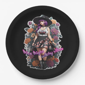 Thicc Thighs Witchy Vibes - Whimsigoth Witch-Core  Paper Plate
