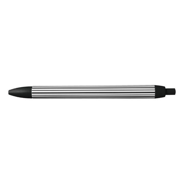 Thick and Thin Black and White Stripes Black Ink Pen (Front)