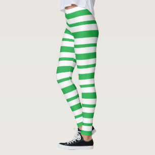 Thick and Thin Green and White Stripes Leggings