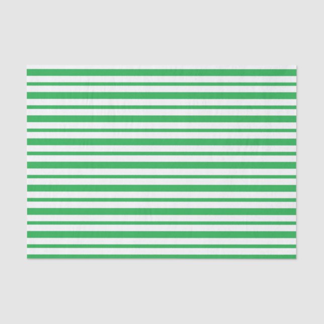 Thick and Thin  Green and White Stripes Tissue Paper (Front)