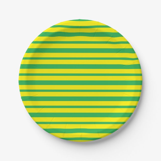Thick and Thin Green and Yellow Stripes Paper Plate (Front)