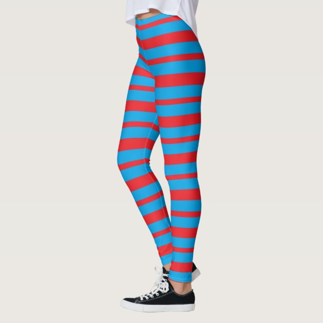 Thick and Thin Red and Turquoise Stripes Leggings (Left)