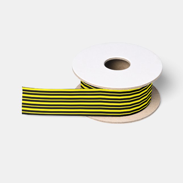 Thick and Thin Yellow and Black Stripes Satin Ribbon (Spool)