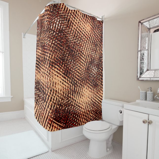 Thick criss-cross scratches in orange with shadow  shower curtain (In Situ)