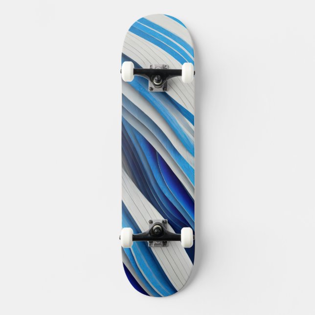 Thick curving forms in blue and white skateboard (Front)