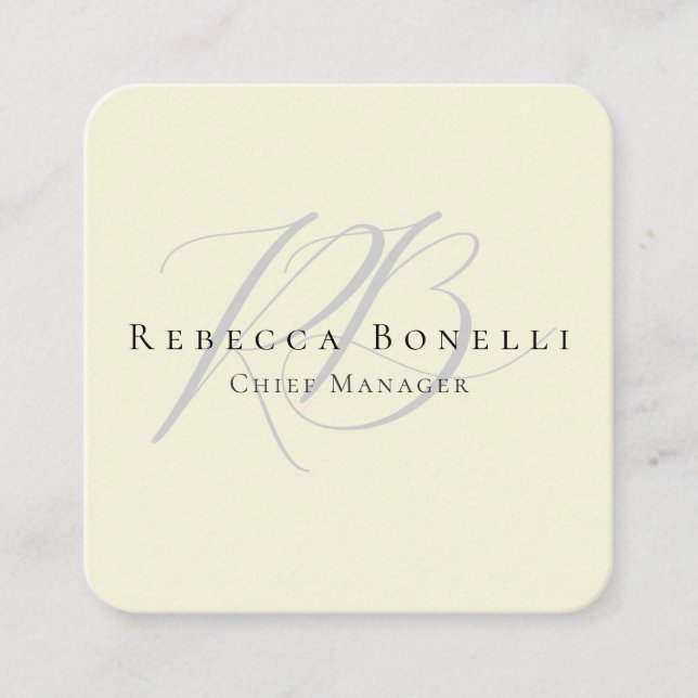 Thick Exclusive Unique Monogram Beige Color Square Business Card (Front)