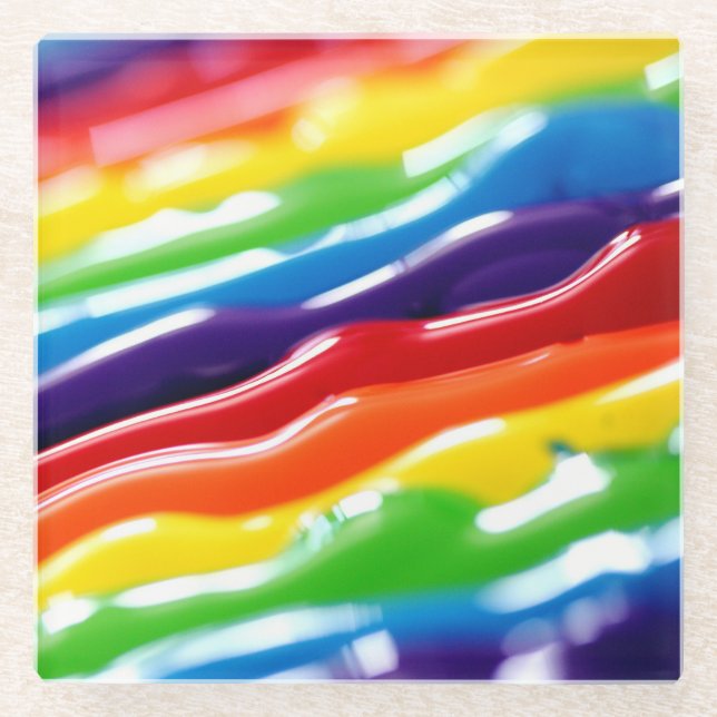 Thick Glossy Coloured Paint Lines Glass Coaster (Front)