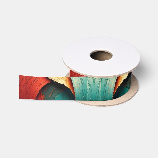 Thick Impasto Oil Painted Abstract Satin Ribbon (Spool)