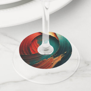 Thick Impasto Oil Painted Abstract Wine Glass Tag