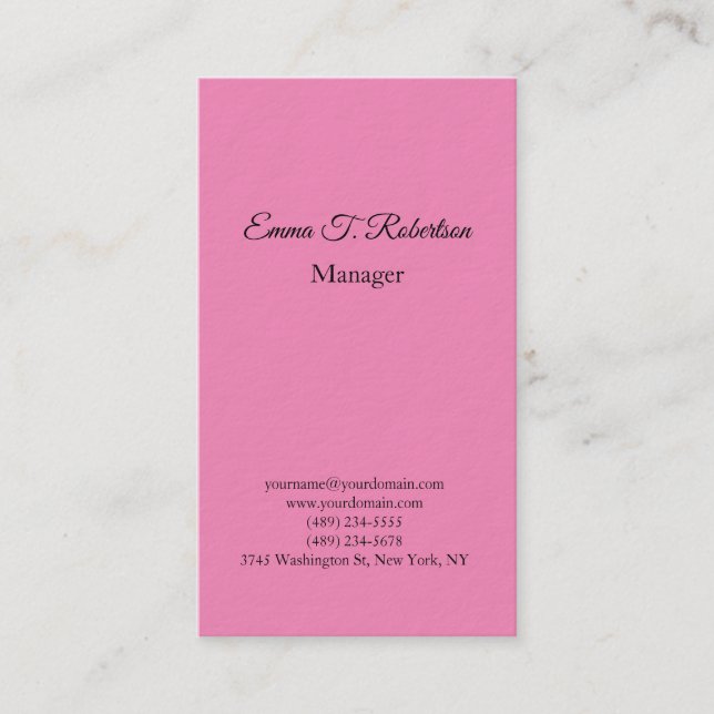 Thick modern trendy minimalist pink feminine business card (Front)