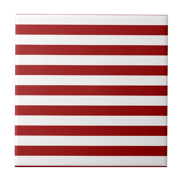Thick Red and white lines, geometric pattern Tile (Front)