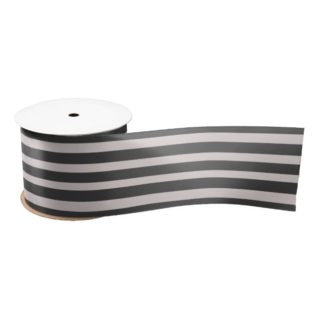Thick Satin Ribbon Chic Grey & Black Stripes (Spool)