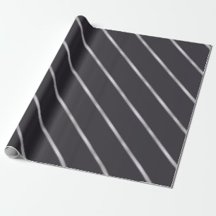 Thick Silver Metallic Diagonal Stripes Wrapping Paper