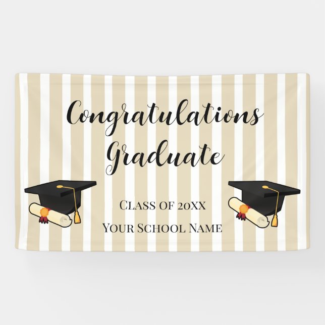 Thick Stripes Cap and Diploma Graduation Banner (Horizontal)