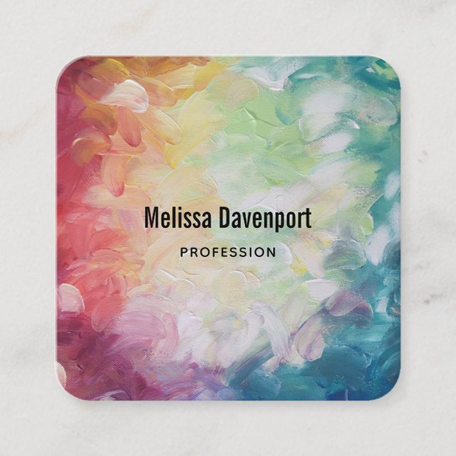Thick Textured Abstract Paint Square Business Card (Front)