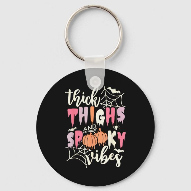 Thick Thighs And Soky Vibes Retro Groovy Halloween Key Ring (Front)