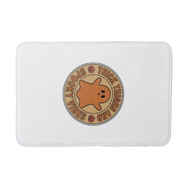 Thick Thighs and Spooky Vibes Ghost Halloween Tee_ Bath Mat (Front)