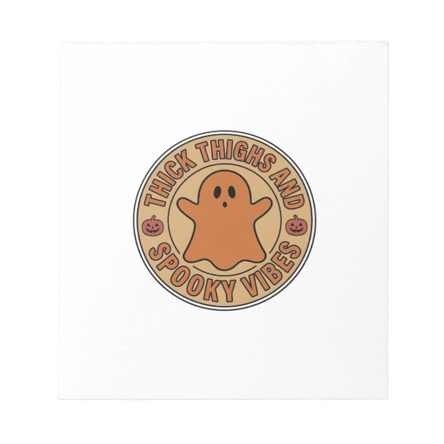 Thick Thighs and Spooky Vibes Ghost Halloween Tee_ Notepad (Front)