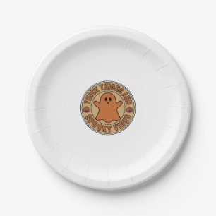 Thick Thighs and Spooky Vibes Ghost Halloween Tee_ Paper Plate