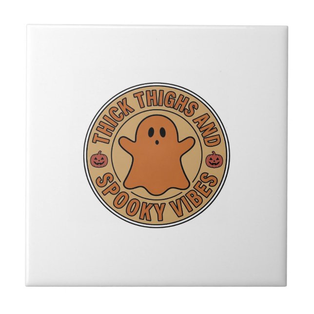 Thick Thighs and Spooky Vibes Ghost Halloween Tee_ Tile (Front)