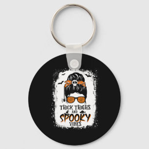 Thick Thighs And Spooky Vibes Halloween Messy Bun  Key Ring