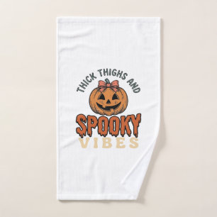 Thick Thighs And Spooky Vibes Pumpkin Halloween De Hand Towel
