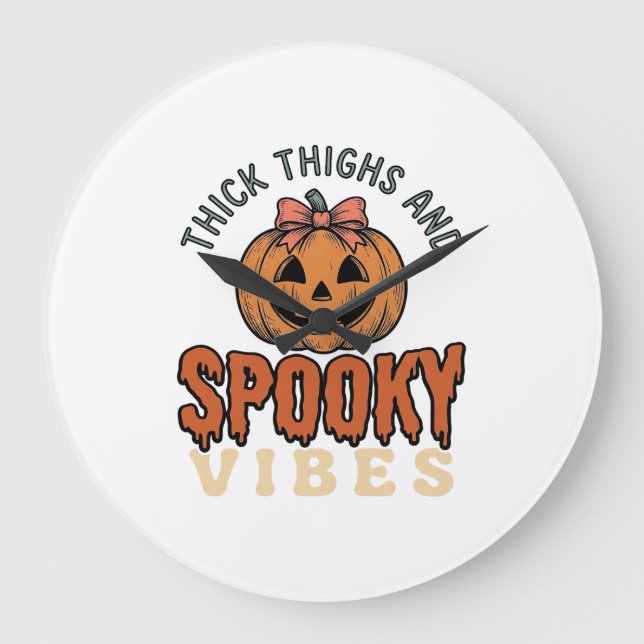 Thick Thighs And Spooky Vibes Pumpkin Halloween De Large Clock (Front)