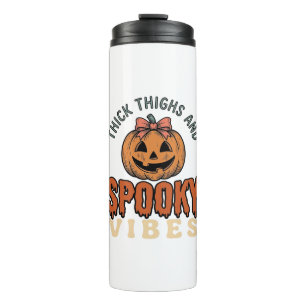 Thick Thighs And Spooky Vibes Pumpkin Halloween De Thermal Tumbler