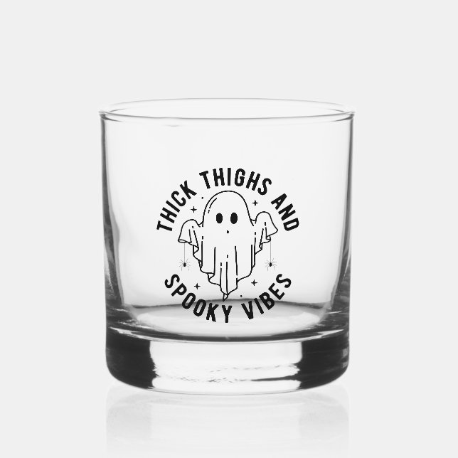 "Thick Thighs And Spooky Vibes" Whiskey Glass (Front)