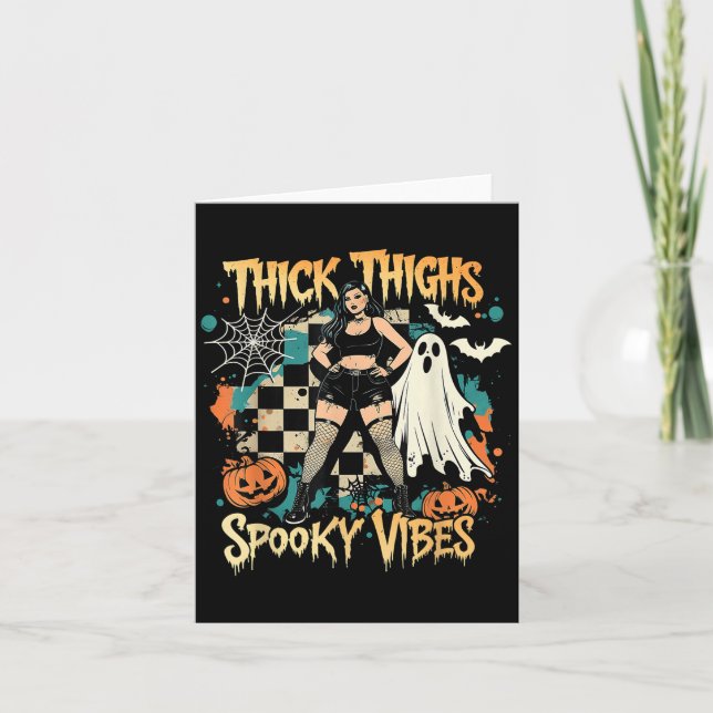 Thick Thighs Soky Vibes Funny Ghost Halloween  Card (Front)