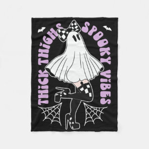 Thick Thighs Spooky Vibes Cute Ghost Halloween Ts  Fleece Blanket
