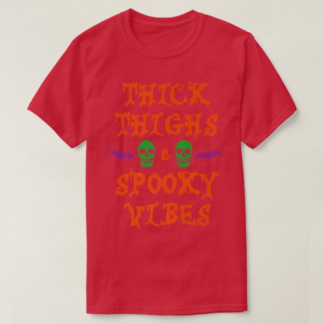 Thick Thighs Spooky Vibes Funny Halloween Premium  T-Shirt (Design Front)
