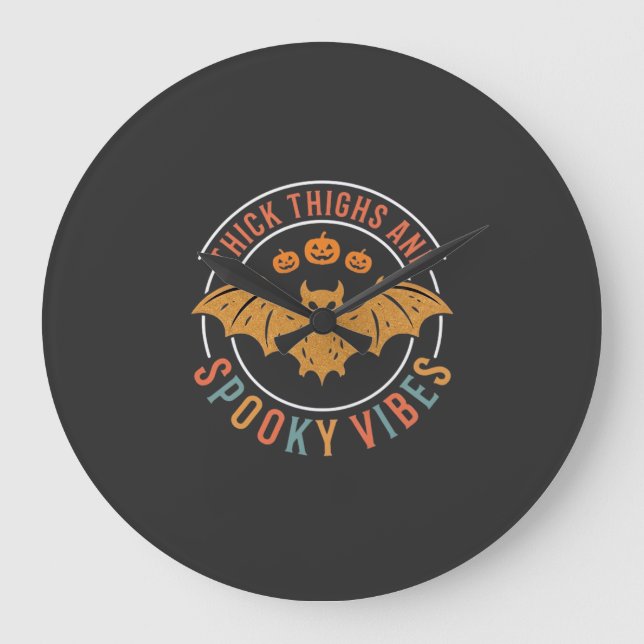 Thick Thighs Spooky Vibes Halloween Bat Design_1 Large Clock (Front)