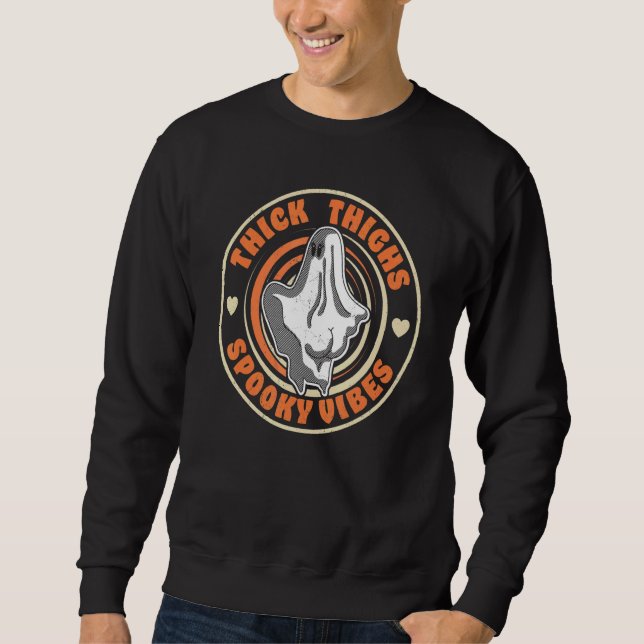 Thick Thighs Spooky Vibes  Halloween Ghost Pastel  Sweatshirt (Front)