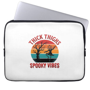 Thick Thighs Spooky Vibes Halloween Shirt Design_1 Laptop Sleeve