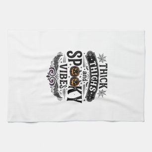 Thick Thighs Spooky Vibes Halloween Shirt Design_1 Tea Towel