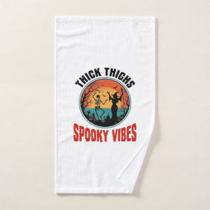 Thick Thighs Spooky Vibes Vintage Halloween Design Hand Towel