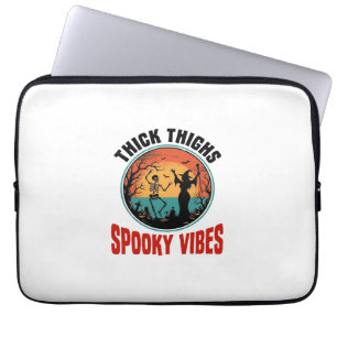 Thick Thighs Spooky Vibes Vintage Halloween Design Laptop Sleeve
