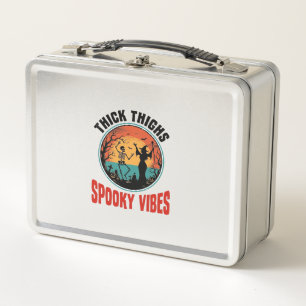 Thick Thighs Spooky Vibes Vintage Halloween Design Metal Lunch Box