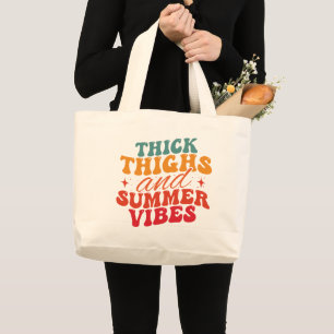 Thick Thighs & Summer Vibes Beach Grocery  Large Tote Bag