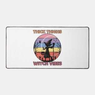 Thick Thighs Witch Vibes Halloween Pumpkin Silhoue Desk Mat
