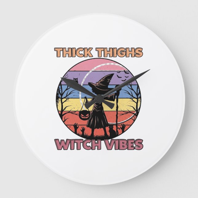 Thick Thighs Witch Vibes Halloween Pumpkin Silhoue Large Clock (Front)