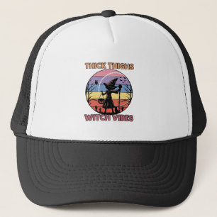 Thick Thighs Witch Vibes Halloween Pumpkin Silhoue Trucker Hat