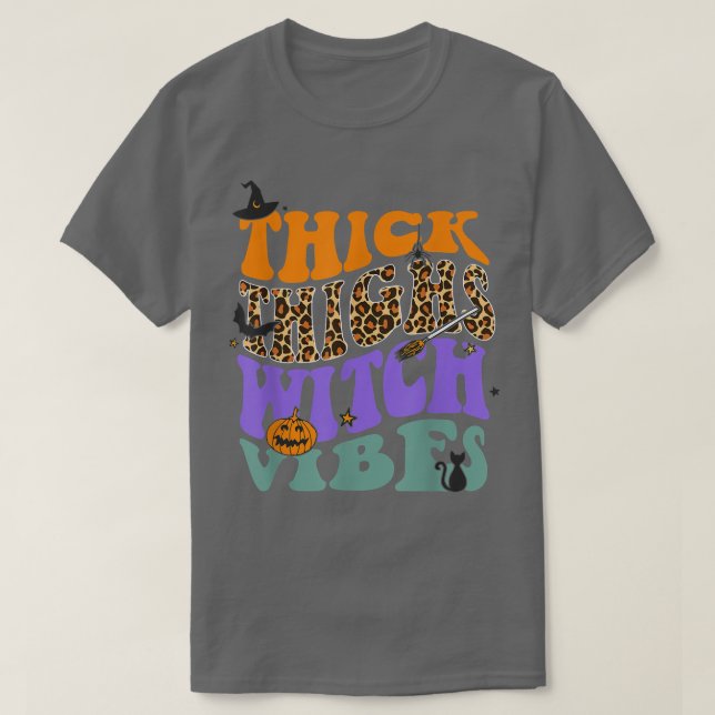 Thick Thighs Witch Vibes Leopard Pumpkin Witch Hat T-Shirt (Design Front)