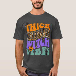 Thick Thighs Witch Vibes Leopard Pumpkin Witch Hat T-Shirt