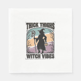 Thick Thighs Witch Vibes Vintage Halloween Tee_1 Napkin