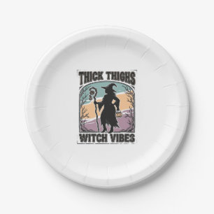 Thick Thighs Witch Vibes Vintage Halloween Tee_1 Paper Plate