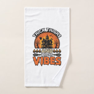 Thick Thighs Witchy Vibes Halloween Shirt Design_1 Hand Towel