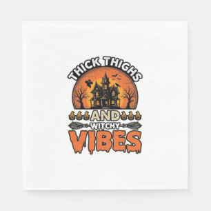 Thick Thighs Witchy Vibes Halloween Shirt Design_1 Napkin