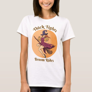 Thick Tights Broom Rides Ghost Groovy Halloween T-Shirt